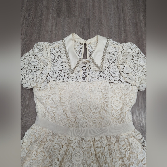 Self Portrait Ivory Guipure Mini Dress US 10 - Picture 3 of 14
